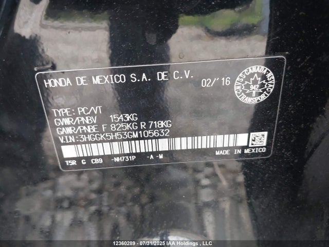 3HGGK5H53GM105632 Honda l15b1