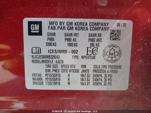 Buick luv - mfi, vvt, alum, gme e85 max 2021 KL4CJESB0MB329243 Image 19