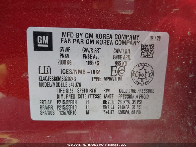 Buick luv - mfi, vvt, alum, gme e85 max 2021 KL4CJESB0MB329243 Image 9