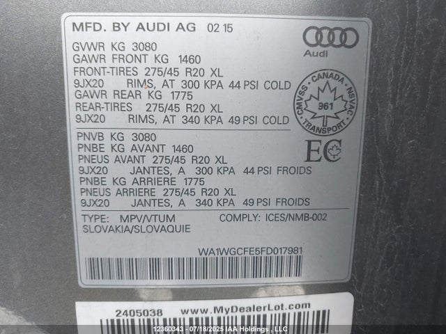 Audi Tdi 2015 WA1WGCFE5FD017981 Image 9