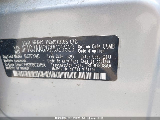JF1GJAA6XGH023923 Subaru 2.0l na