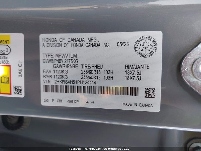 2HKRS4H51PH124414 Honda l15be