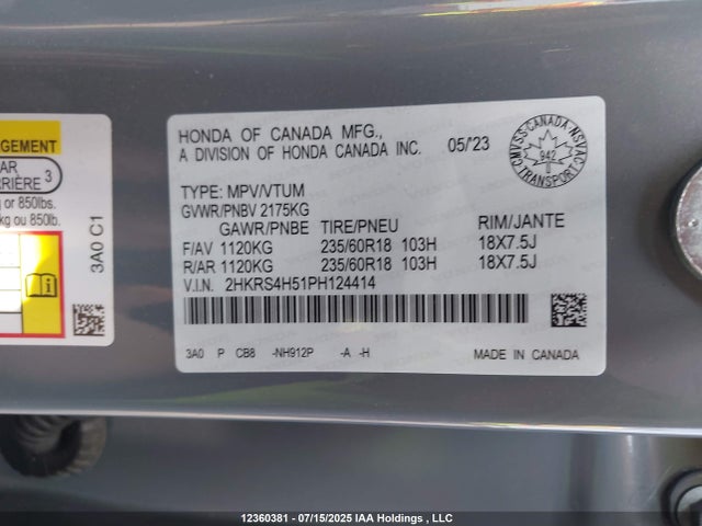 2HKRS4H51PH124414 Honda l15be