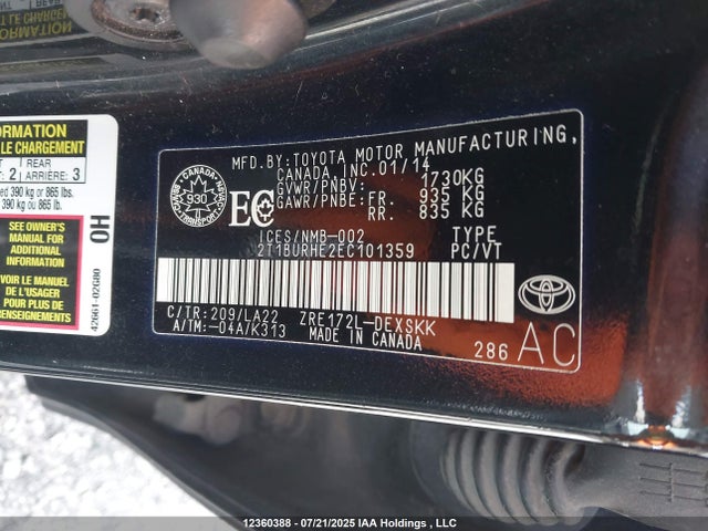 Toyota 2zr-fe 2014 2T1BURHE2EC101359 Image 19