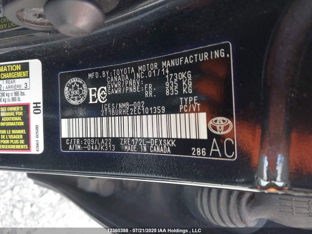 Toyota 2zr-fe 2014 2T1BURHE2EC101359 Image 9