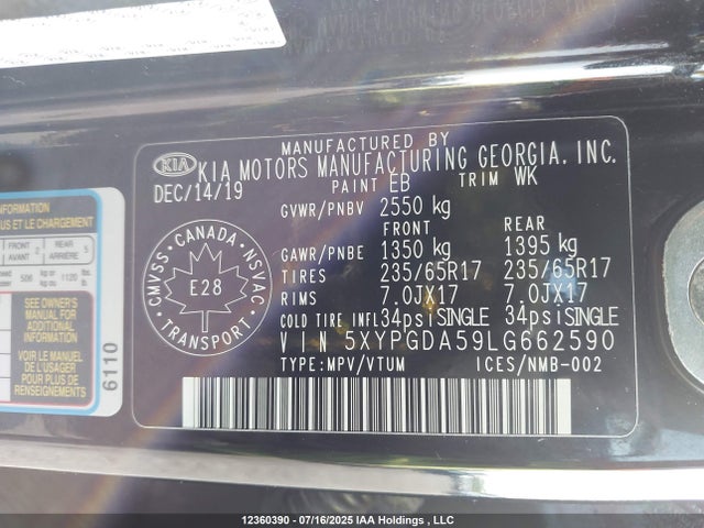 5XYPGDA59LG662590 KIA gdi lambda-ii