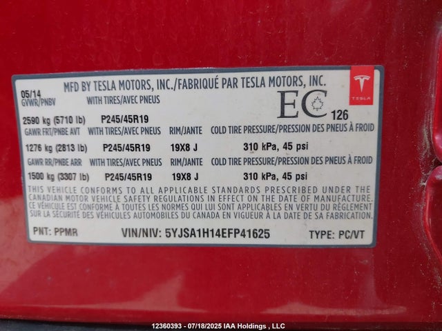 Tesla MODEL S 2014 5YJSA1H14EFP41625 Image 18