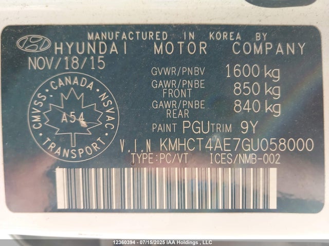 KMHCT4AE7GU058000 Hyundai dohc gdi gamma