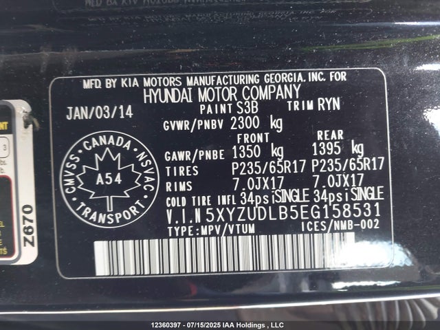 5XYZUDLB5EG158531 Hyundai gdi theta