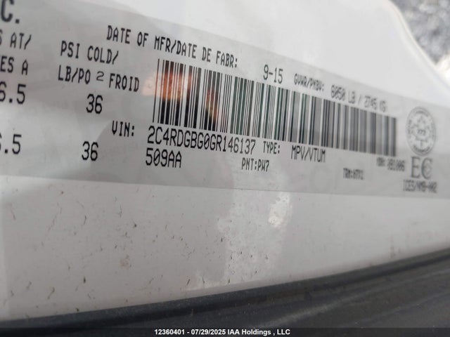 2C4RDGBG0GR146137 Dodge Grand Caravan