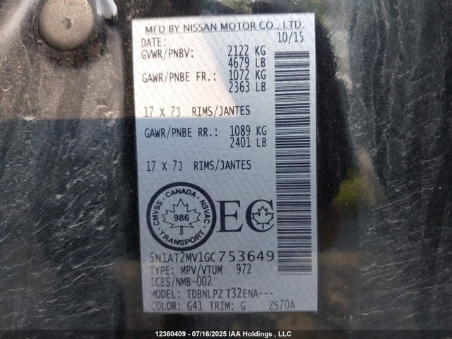 5N1AT2MV1GC753649 Nissan Rogue