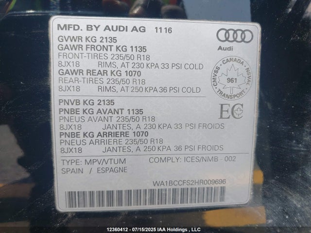 Audi Q3 2017 WA1BCCFS2HR009696 Image 9
