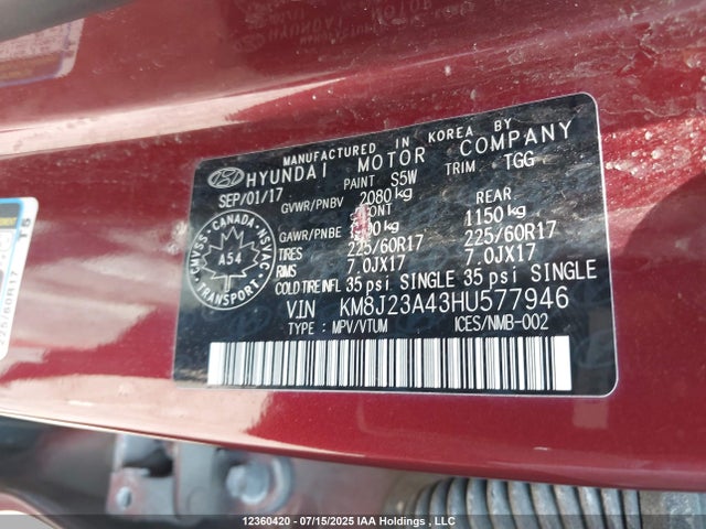 KM8J23A43HU577946 Hyundai gdi nu