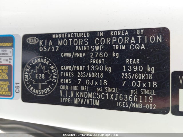 KNDMC5C1XJ6366119 KIA Sedona