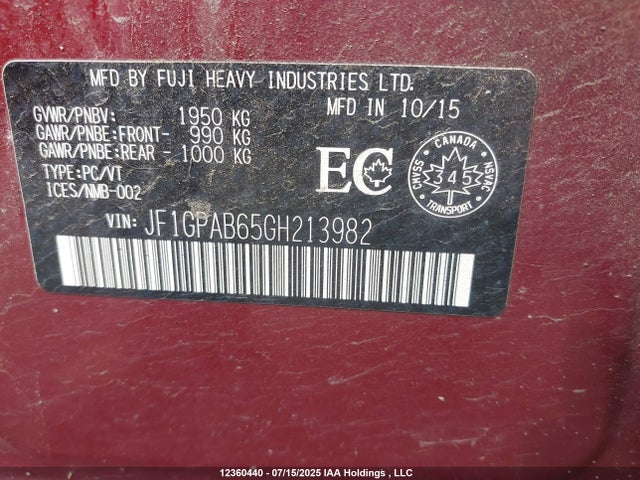 Subaru 2.0l na 2016 JF1GPAB65GH213982 Image 19