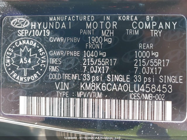 Hyundai mpi nu 2020 KM8K6CAA0LU458453 Image 18