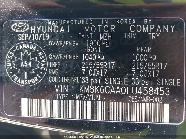 Hyundai mpi nu 2020 KM8K6CAA0LU458453 Image 9