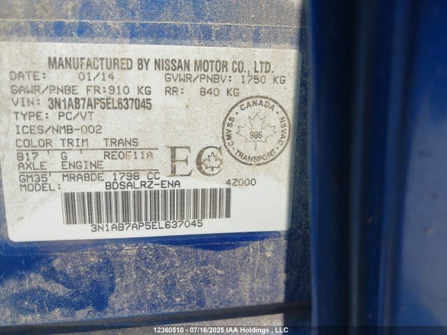 3N1AB7AP5EL637045 Nissan 2014