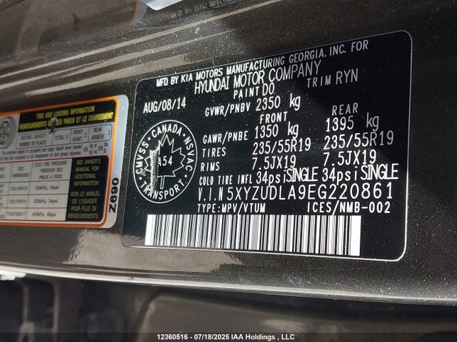 5XYZUDLA9EG220861 Hyundai t-gdi theta