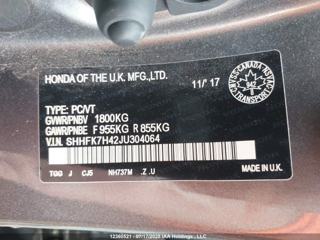 SHHFK7H42JU304064 Honda l15ba