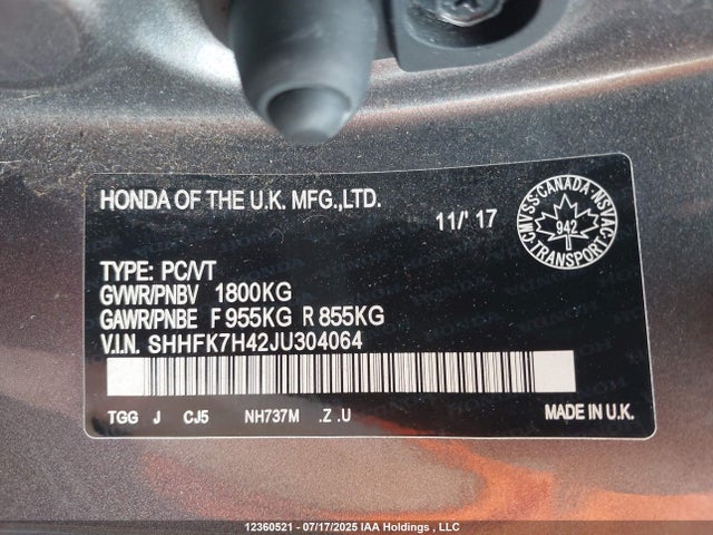 SHHFK7H42JU304064 Honda l15ba