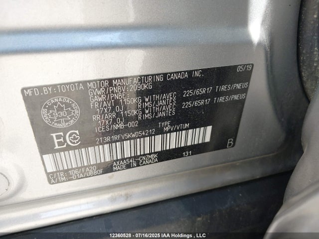 2T3R1RFV5KW054212 Toyota a25a-fks