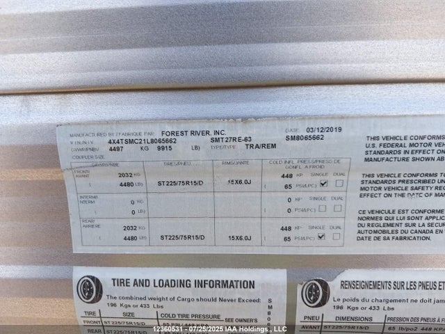 Продажа на аукционе авто 2020 Forest River Forest River 368 Rlbh, vin: 4X4TSMC21L8065662, номер лота: 12360531