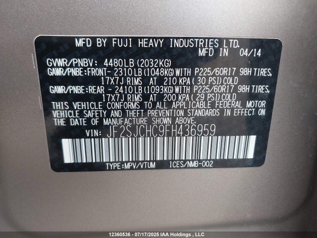 JF2SJCHC9FH436959 Subaru 2.5na c0