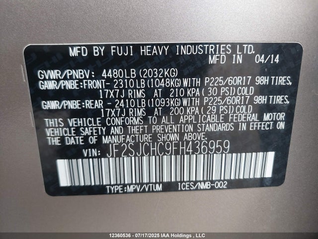 JF2SJCHC9FH436959 Subaru 2.5na c0