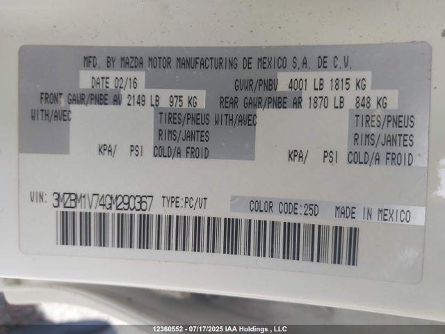3MZBM1V74GM290367 Mazda pe