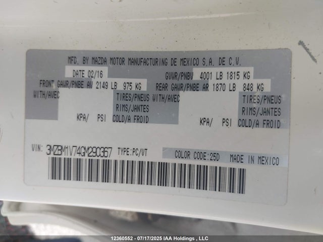 3MZBM1V74GM290367 Mazda pe