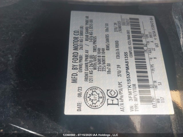 3FMTK1S5XPMA81355 Ford 2023