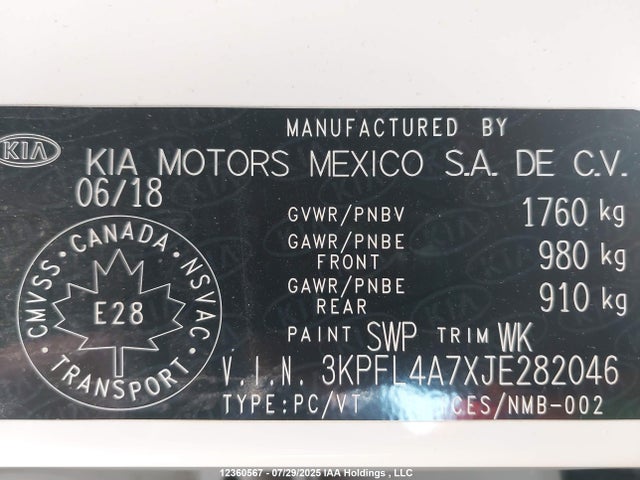 3KPFL4A7XJE282046 KIA mpi nu