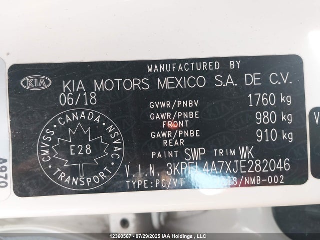 3KPFL4A7XJE282046 KIA mpi nu