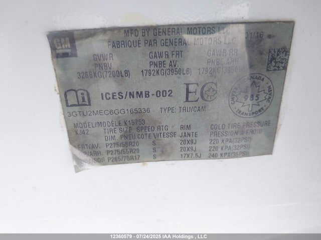 3GTU2MEC6GG165336 GMC l83 - sidi, vvt, afm, e85 max, aluminum