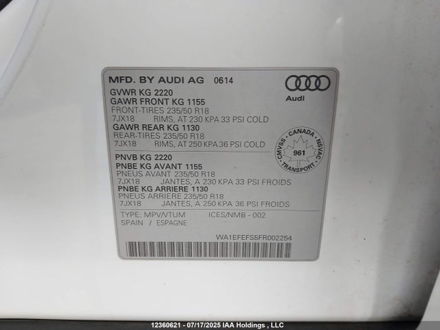WA1EFEFS5FR002254 Audi 2.0t