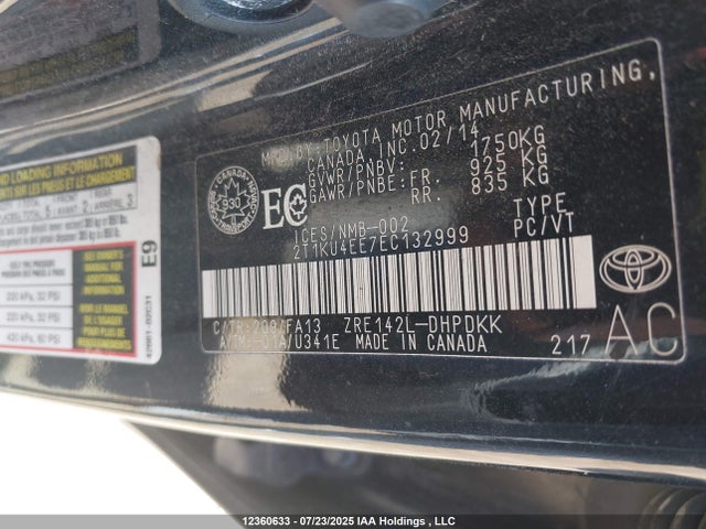 12360633 :رقم المزاد ، 2T1KU4EE7EC132999 vin ، 2014 Toyota Matrix Wagon مزاد بيع