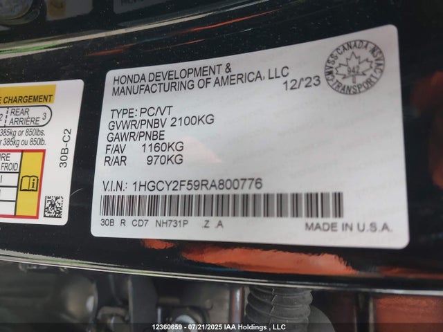 1HGCY2F59RA800776 Honda lfc5