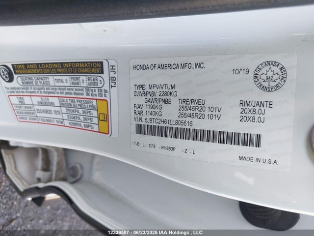 Acura k20c4 2020 5J8TC2H61LL805616 Image 9