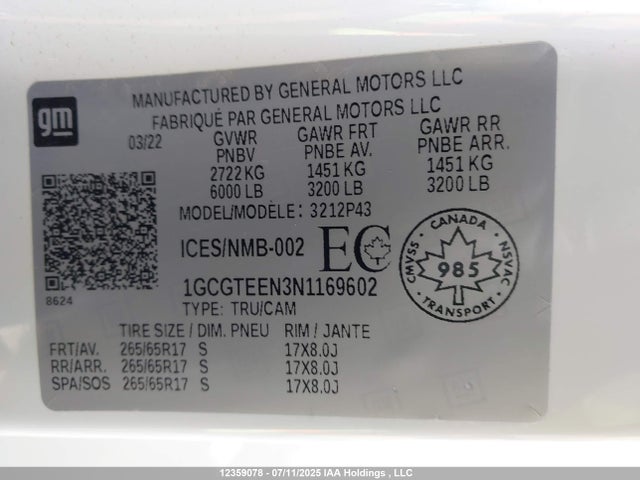 1GCGTEEN3N1169602 Chevrolet lgz
