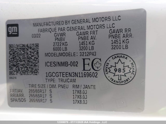 1GCGTEEN3N1169602 Chevrolet lgz