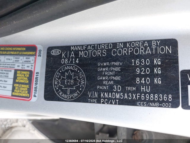 KNADM5A3XF6988368 KIA dohc gamma