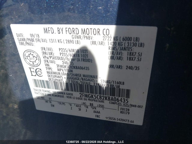 Ford 2019 2019 2FMGK5C82KBA06435 Image 9