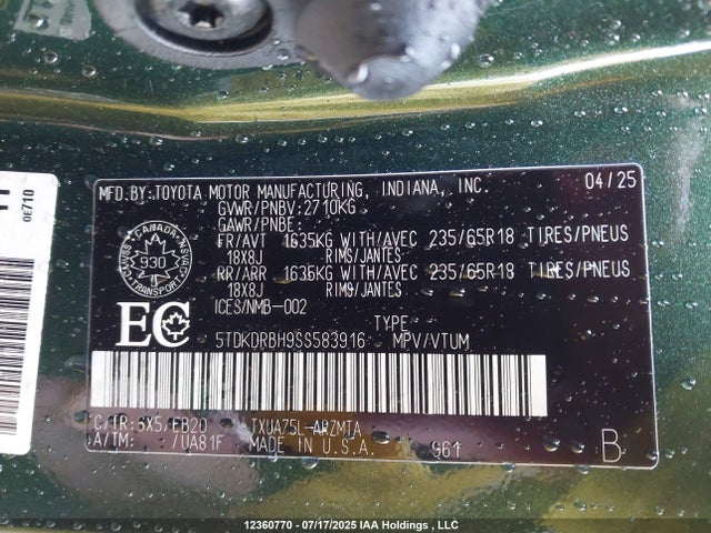 Toyota t24a-fts 2025 5TDKDRBH9SS583916 Image 9