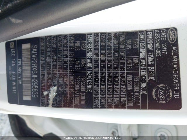 SALVP2RX6JH295839 Land Rover aj20p