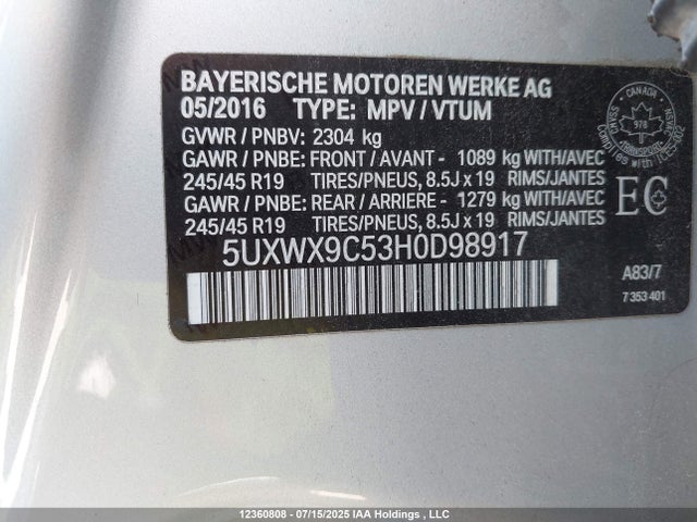 5UXWX9C53H0D98917 BMW 2017