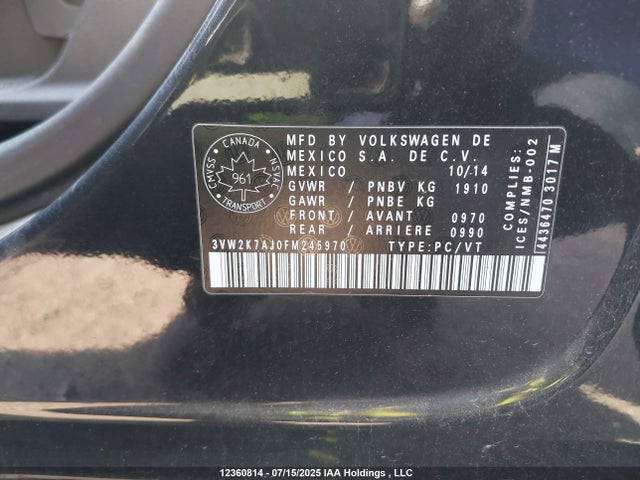 3VW2K7AJ0FM245970 Volkswagen 2015