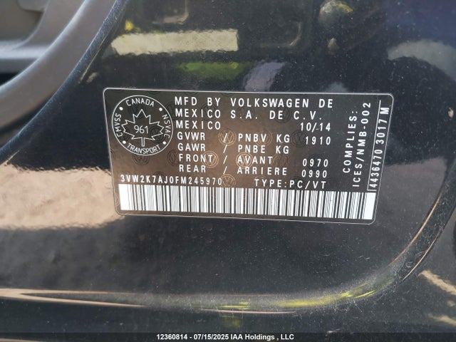 3VW2K7AJ0FM245970 Volkswagen 2015