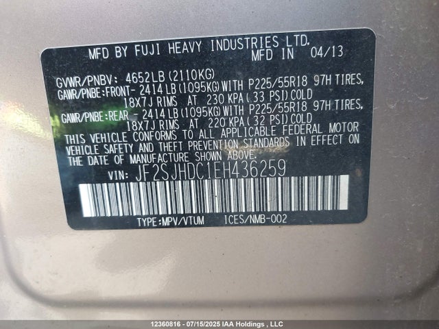 JF2SJHDC1EH436259 Subaru 2.5turbo c0