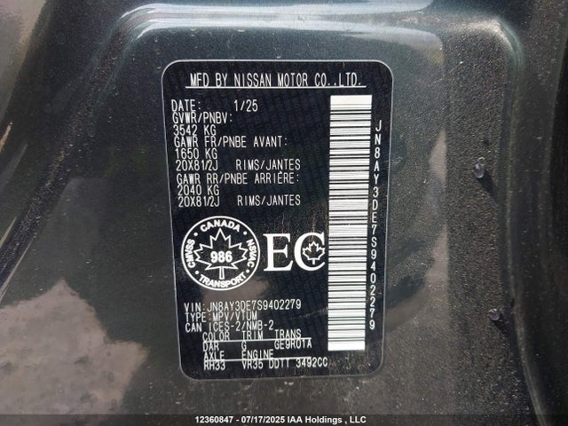 JN8AY3DE7S9402279 Nissan Armada
